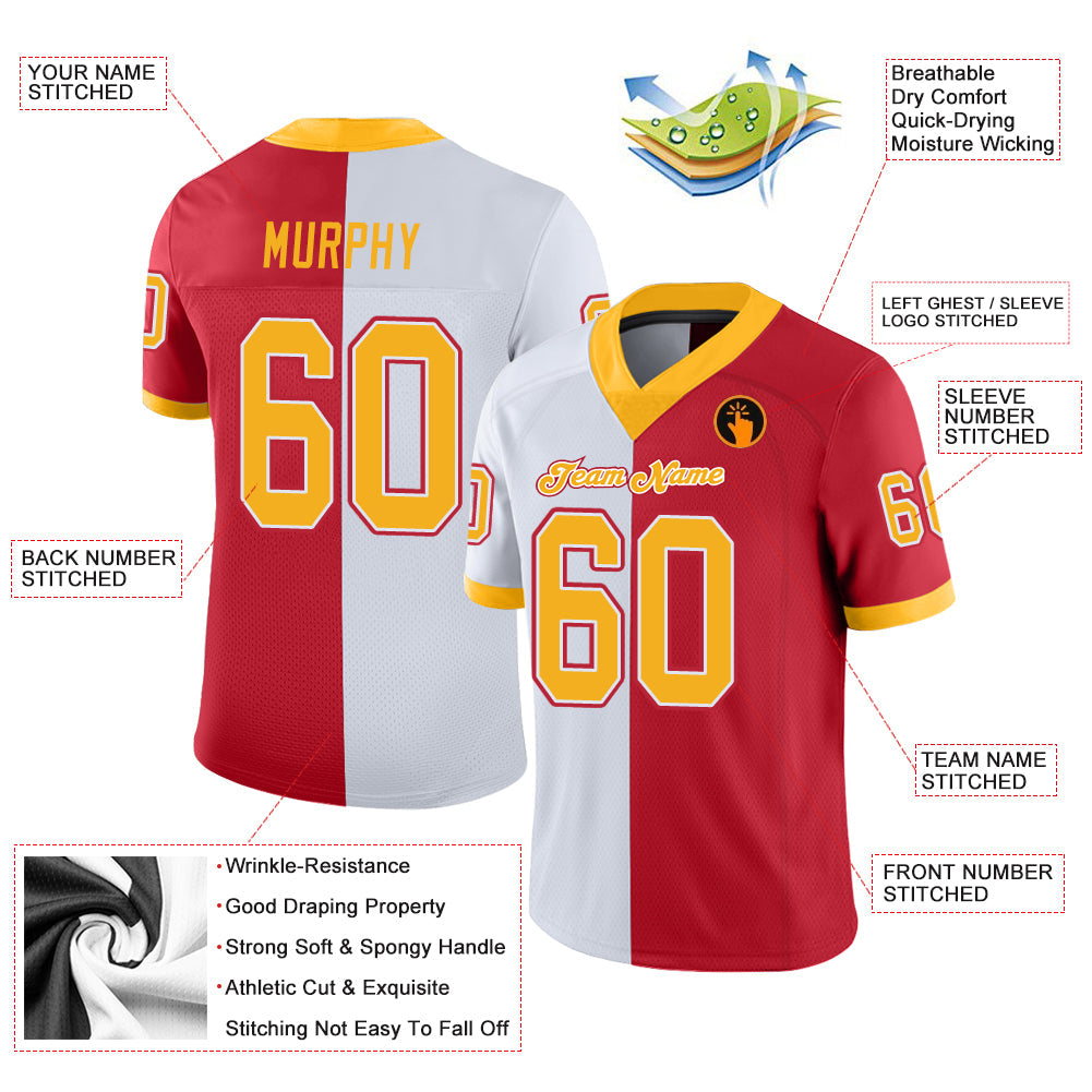 Custom Scarlet Gold-White Split Fashion Football Jersey view 3