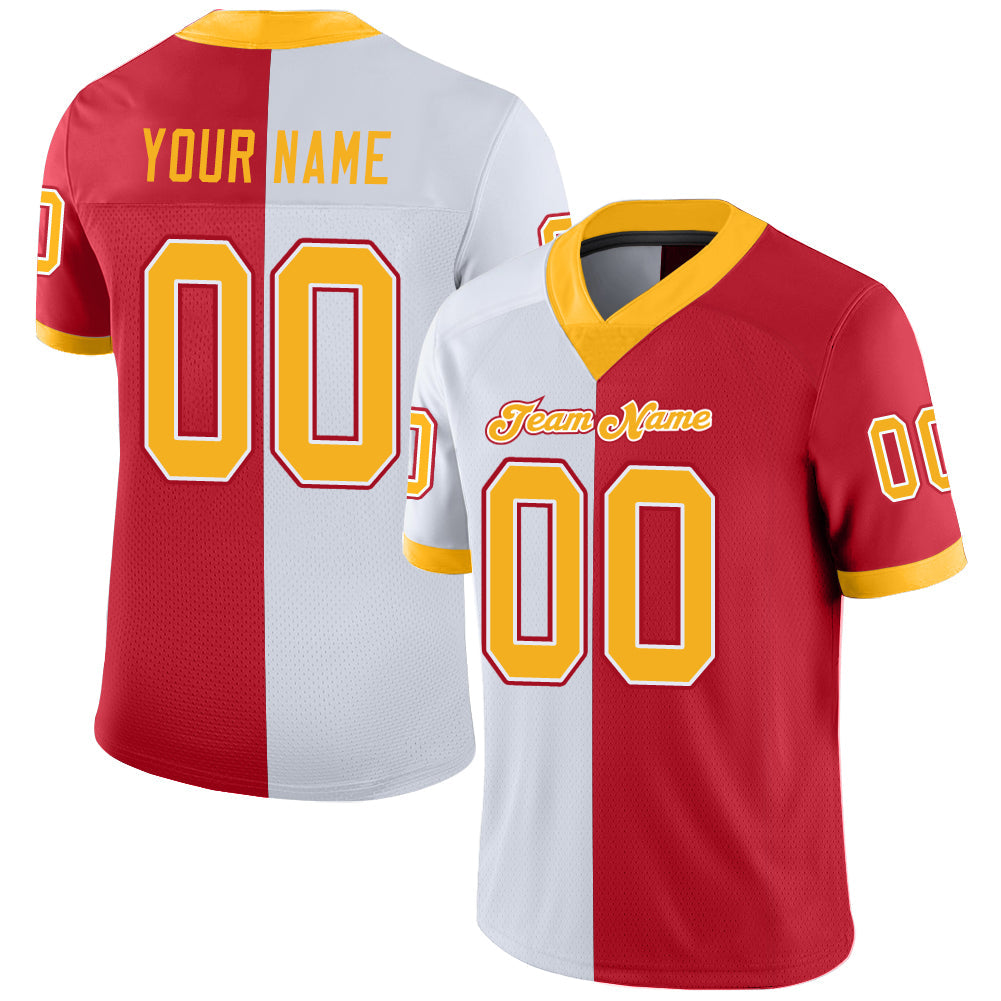 Custom Scarlet Gold-White Split Fashion Football Jersey - Main View