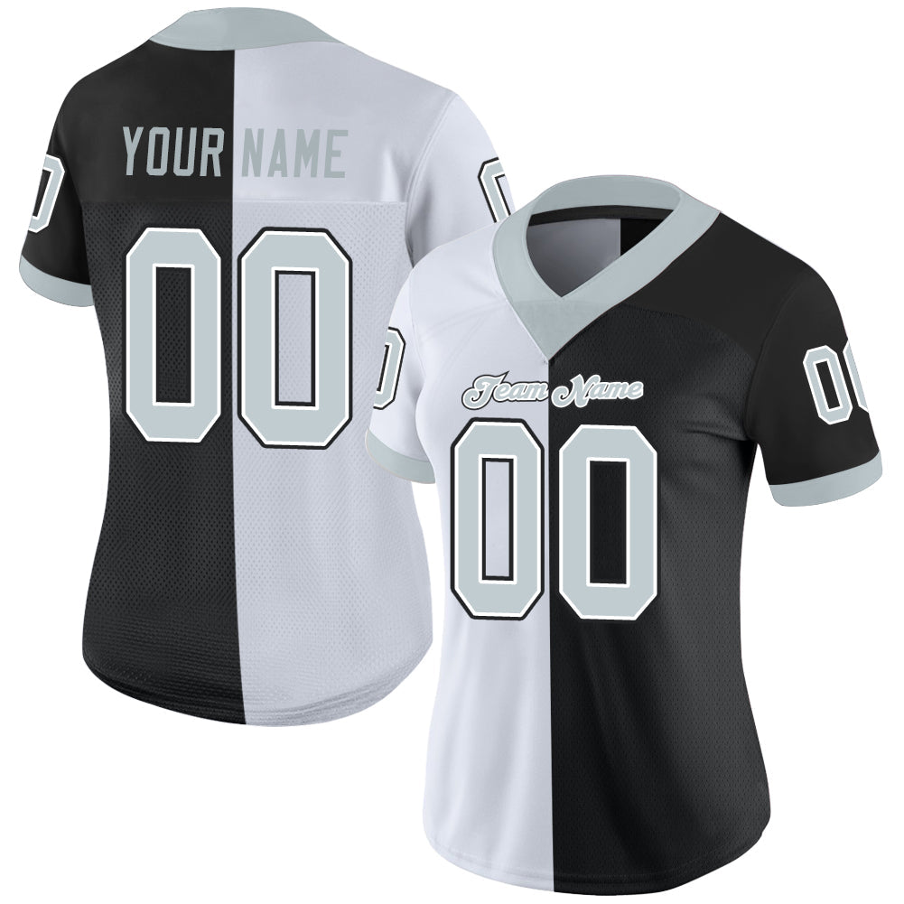 Custom Black Silver-White Split Fashion Football Jersey view 2