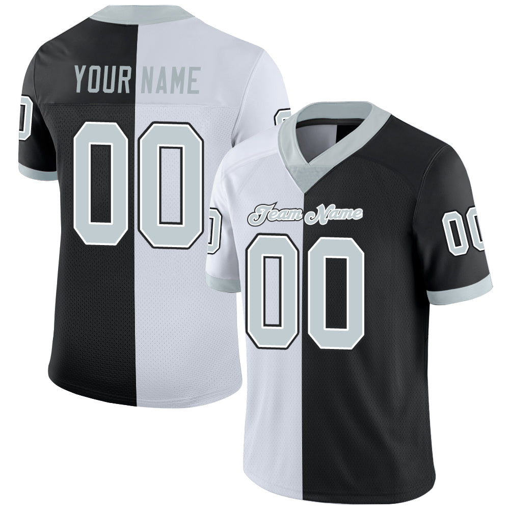 Custom Black Silver-White Split Fashion Football Jersey - Main View