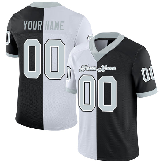 Custom Black Silver-White Split Fashion Football Jersey - Main View