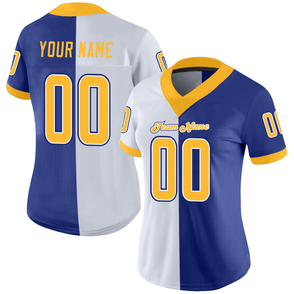 Custom Royal Gold-White Split Fashion Football Jersey view 2