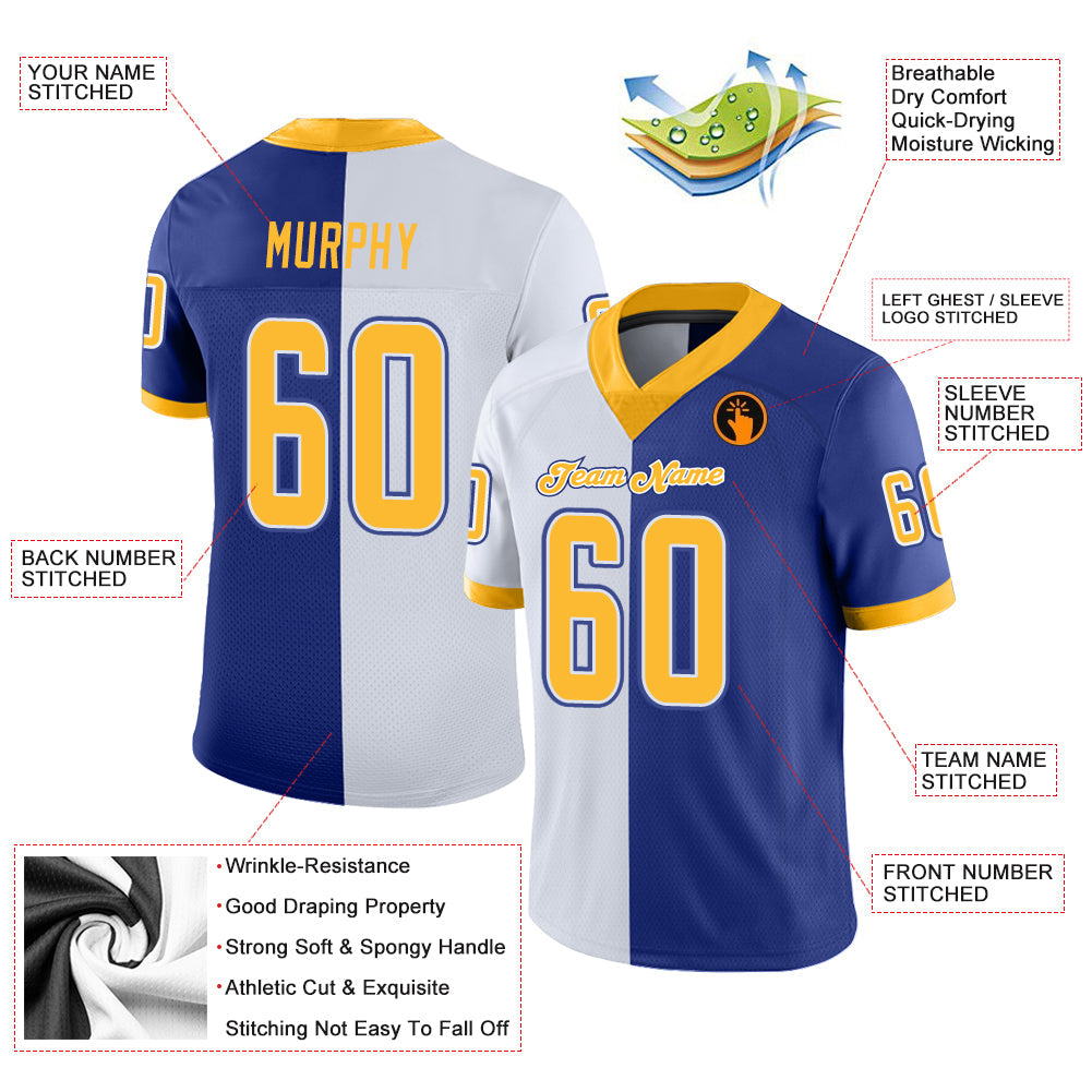 Custom Royal Gold-White Split Fashion Football Jersey view 3