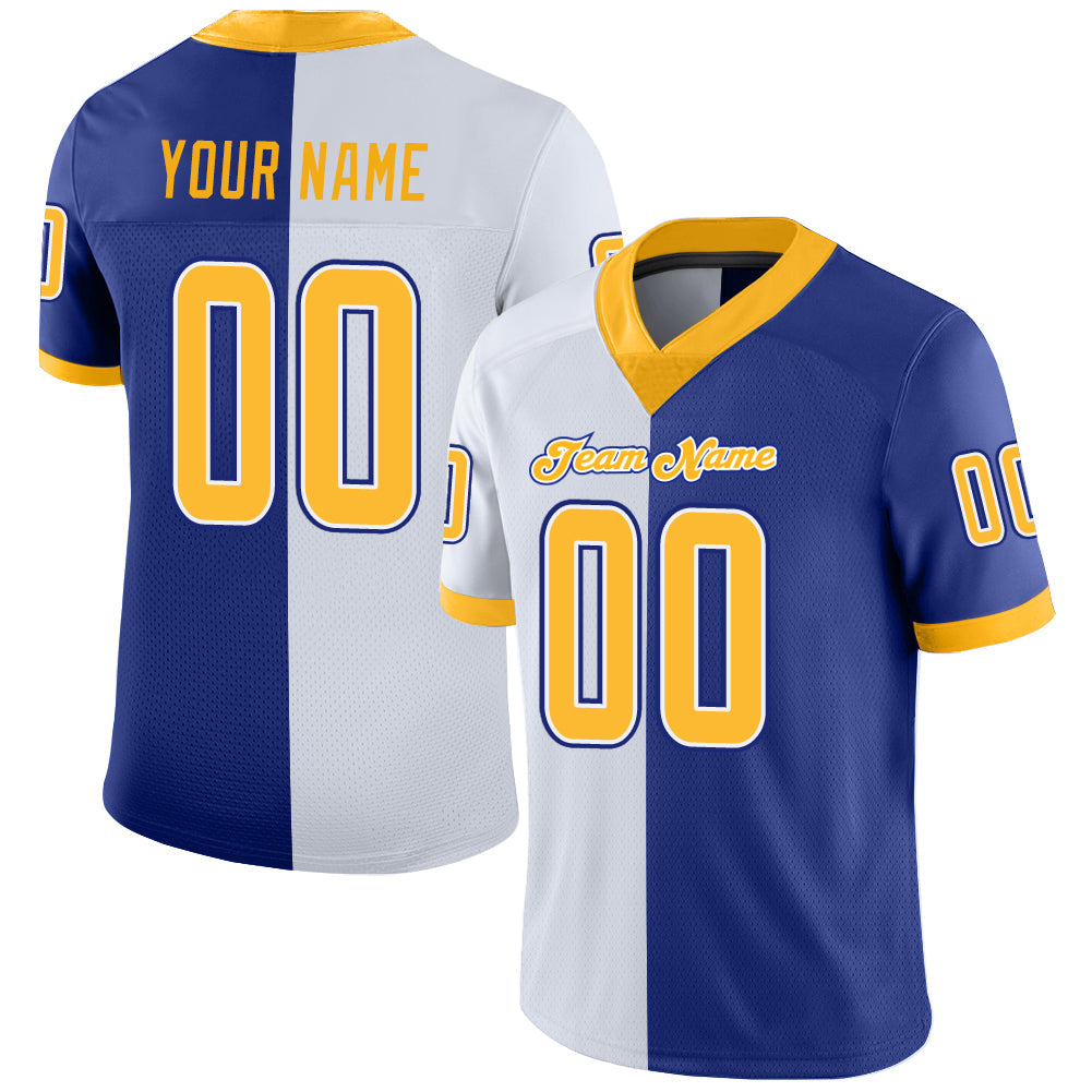 Custom Royal Gold-White Split Fashion Football Jersey - Main View