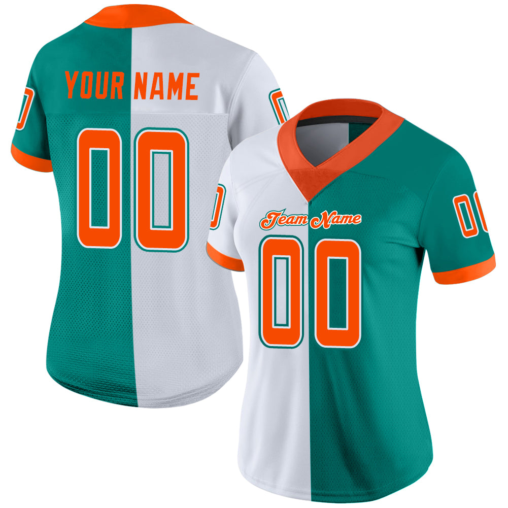 Custom Aqua Orange-White Split Fashion Football Jersey view 2