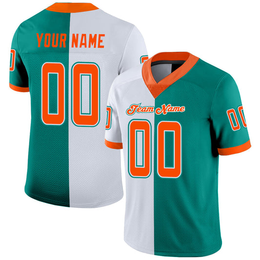Custom Aqua Orange-White Split Fashion Football Jersey - Main View