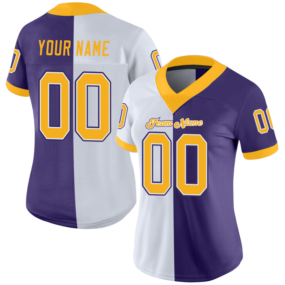 Custom Purple Gold-White Split Fashion Football Jersey view 2