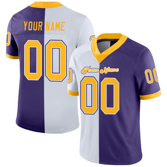 Custom Purple Gold-White Split Fashion Football Jersey - Main View