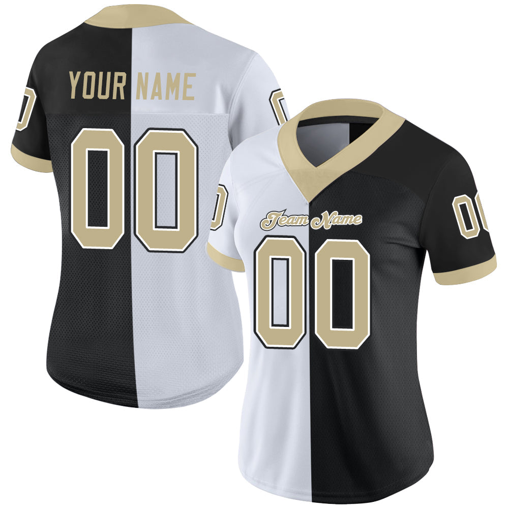 Custom Black Vegas Gold-White Split Fashion Football Jersey view 2