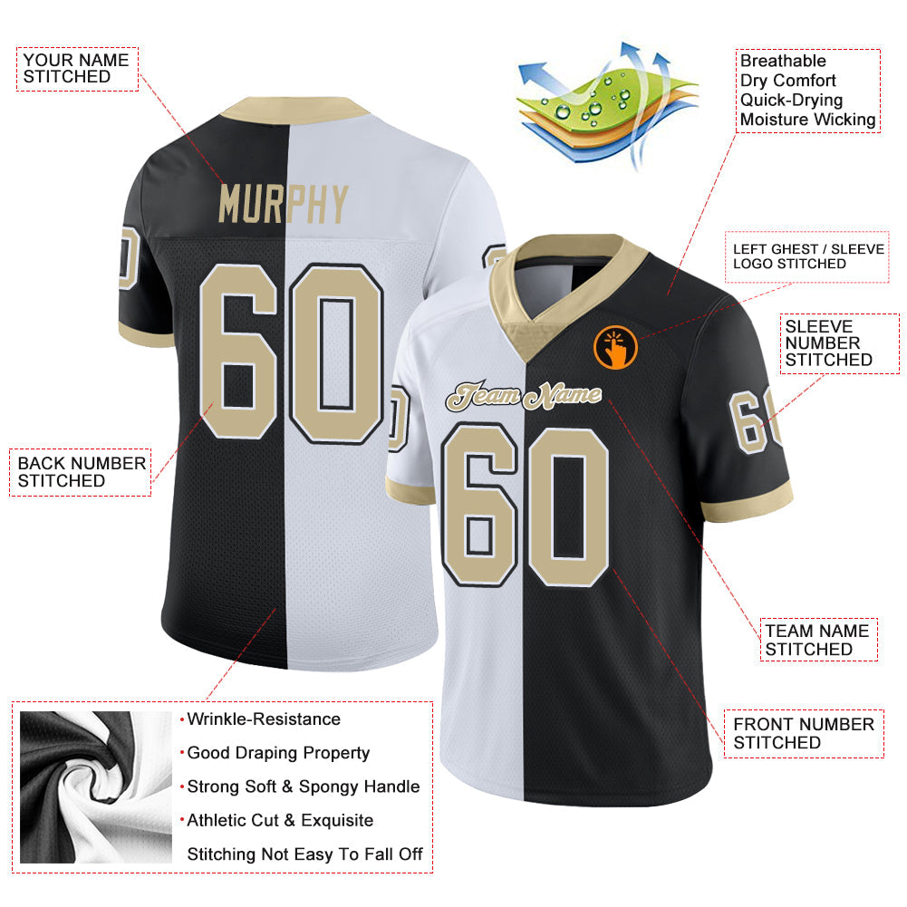 Custom Black Vegas Gold-White Split Fashion Football Jersey view 3