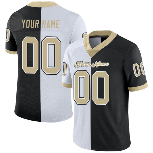 Custom Black Vegas Gold-White Split Fashion Football Jersey - Main View