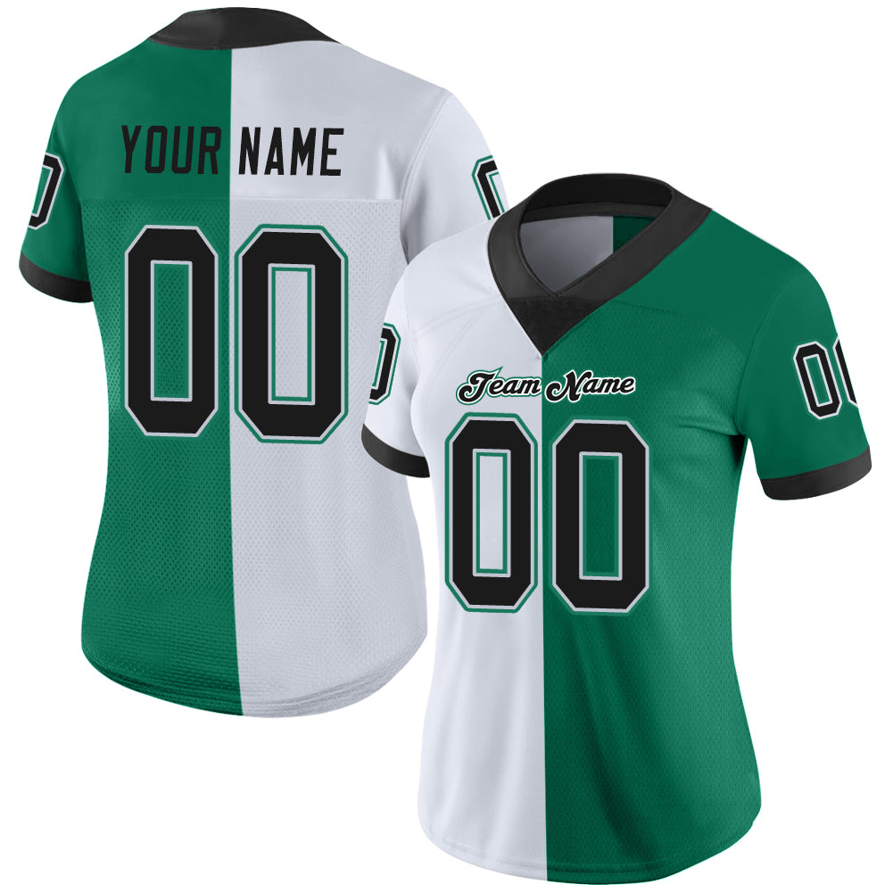 Custom Kelly Green Black-White Split Fashion Football Jersey view 2