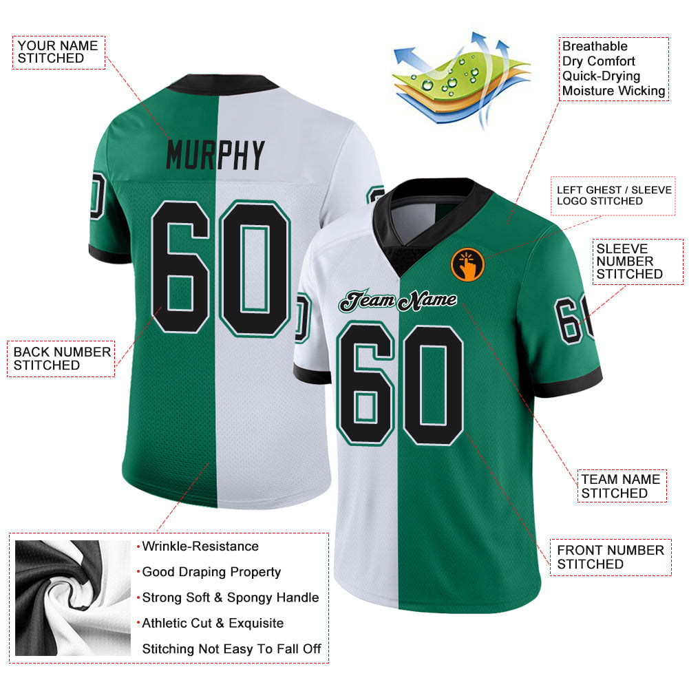 Custom Kelly Green Black-White Split Fashion Football Jersey view 3