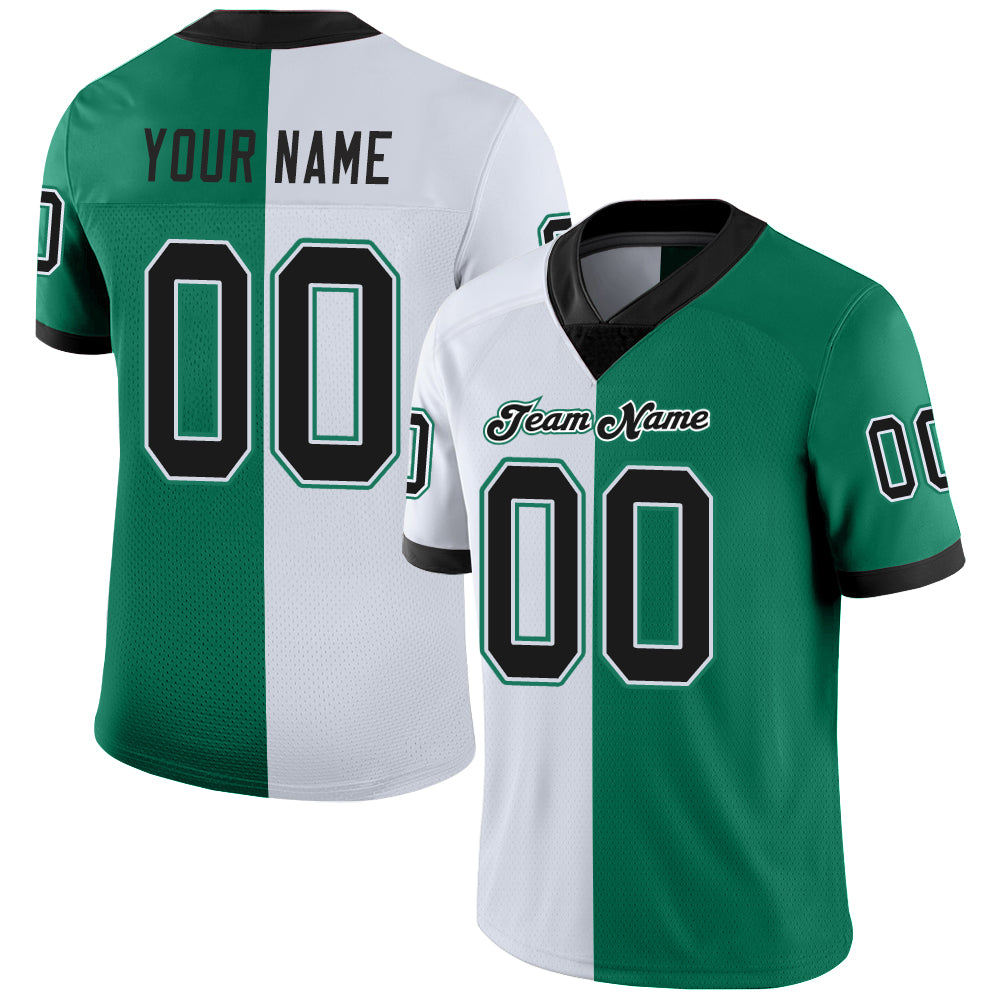 Custom Kelly Green Black-White Split Fashion Football Jersey - Main View