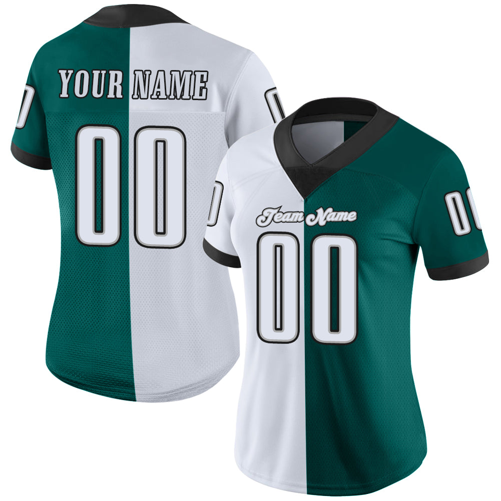 Custom Midnight Green White-Black Split Fashion Football Jersey view 2