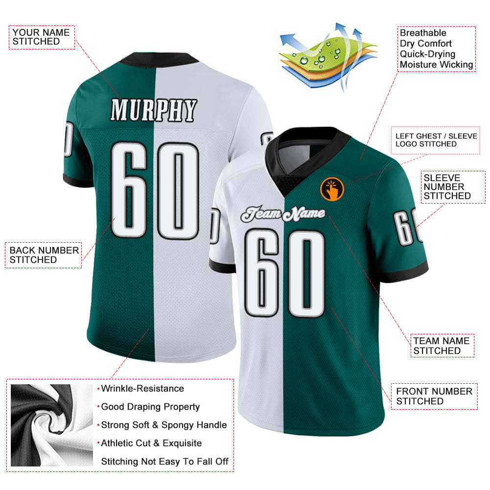 Custom Midnight Green White-Black Split Fashion Football Jersey view 3