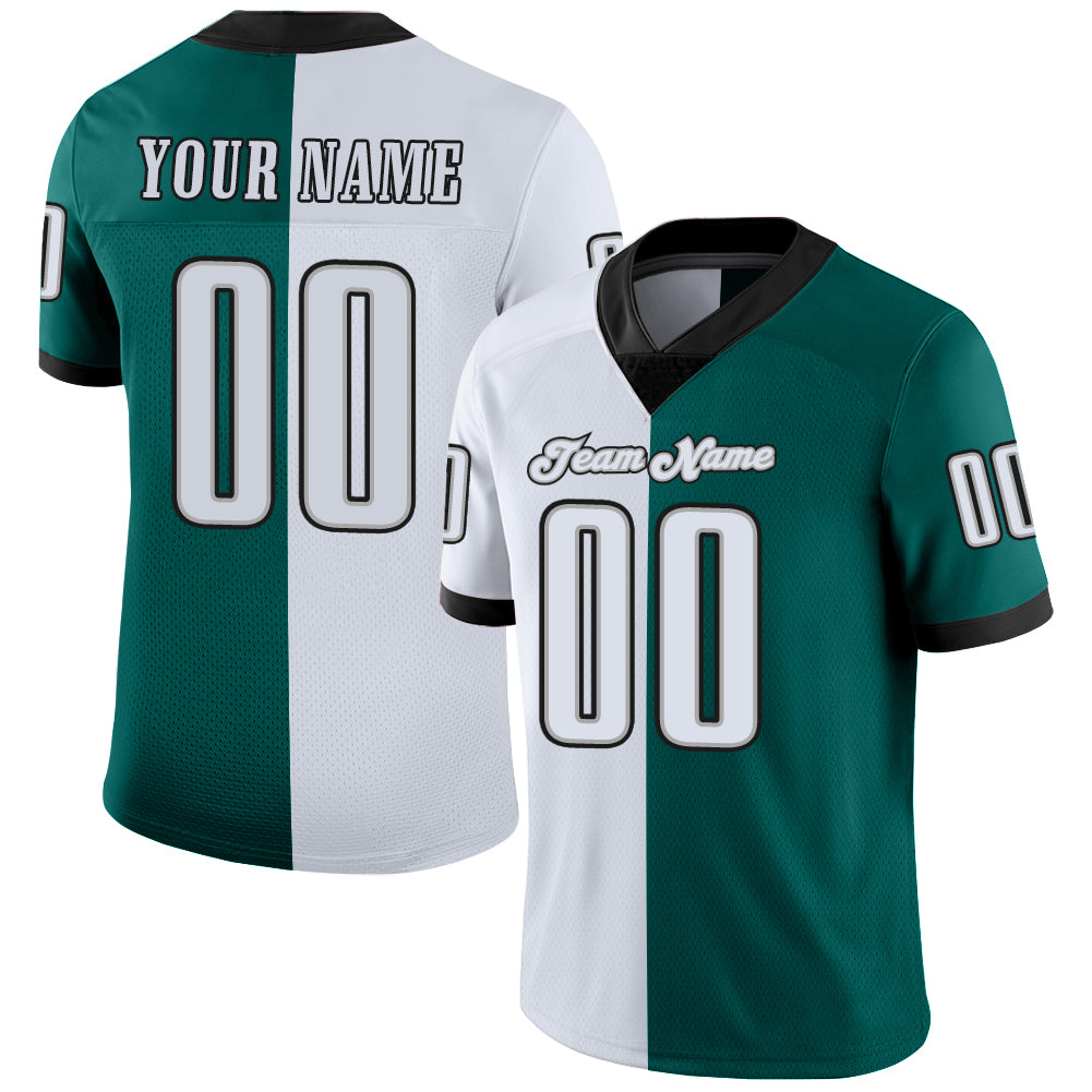 Custom Midnight Green White-Black Split Fashion Football Jersey - Main View
