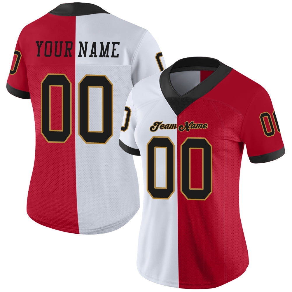 Custom Red Black-White Split Fashion Football Jersey view 2