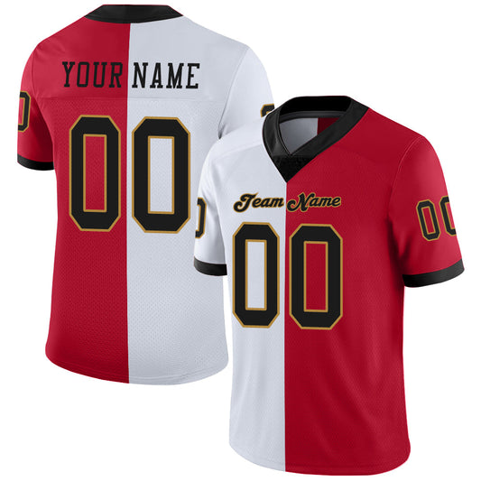 Custom Red Black-White Split Fashion Football Jersey - Main View