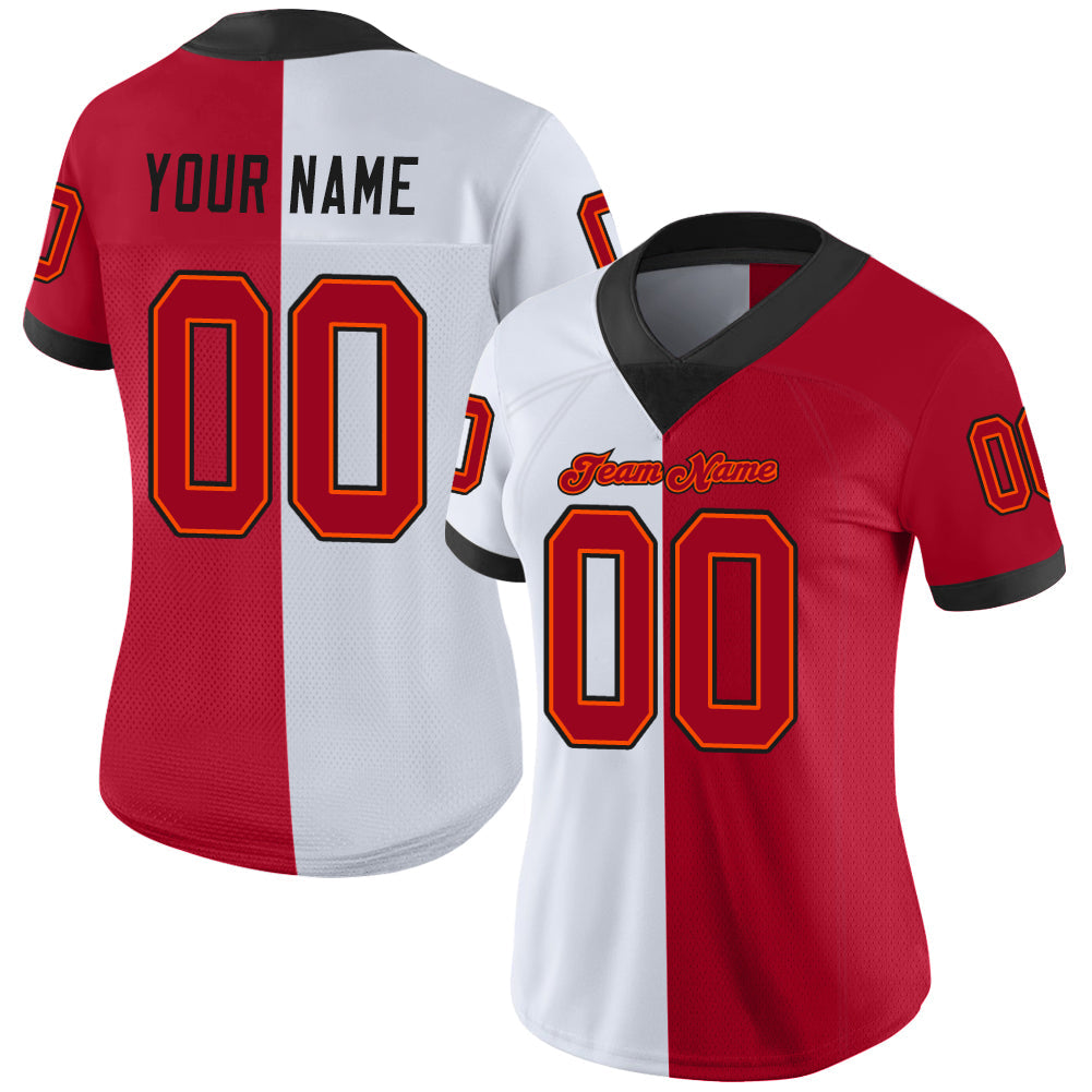 Custom White Red-Black Split Fashion Football Jersey view 2