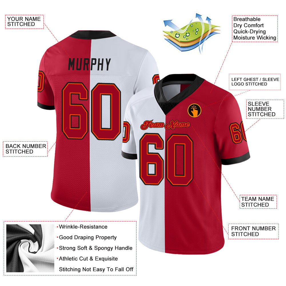 Custom White Red-Black Split Fashion Football Jersey view 3