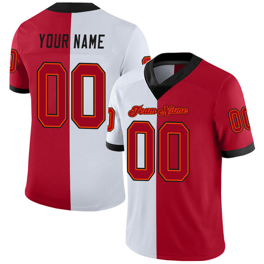 Custom White Red-Black Split Fashion Football Jersey - Main View