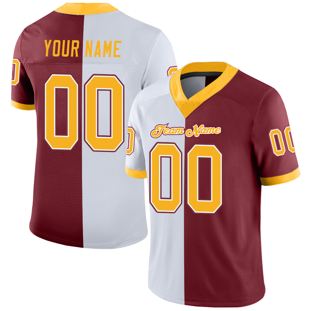 Custom Burgundy Gold-White Split Fashion Football Jersey - Main View