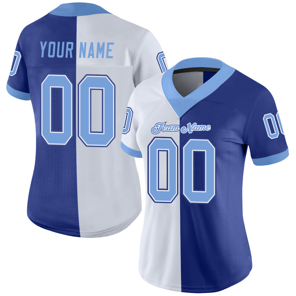 Custom Royal Light Blue-White Split Fashion Football Jersey view 2