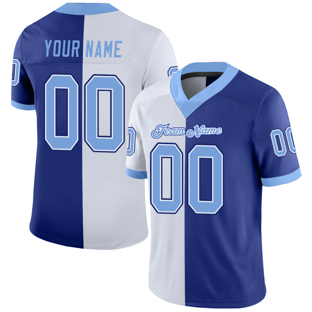 Custom Royal Light Blue-White Split Fashion Football Jersey - Main View