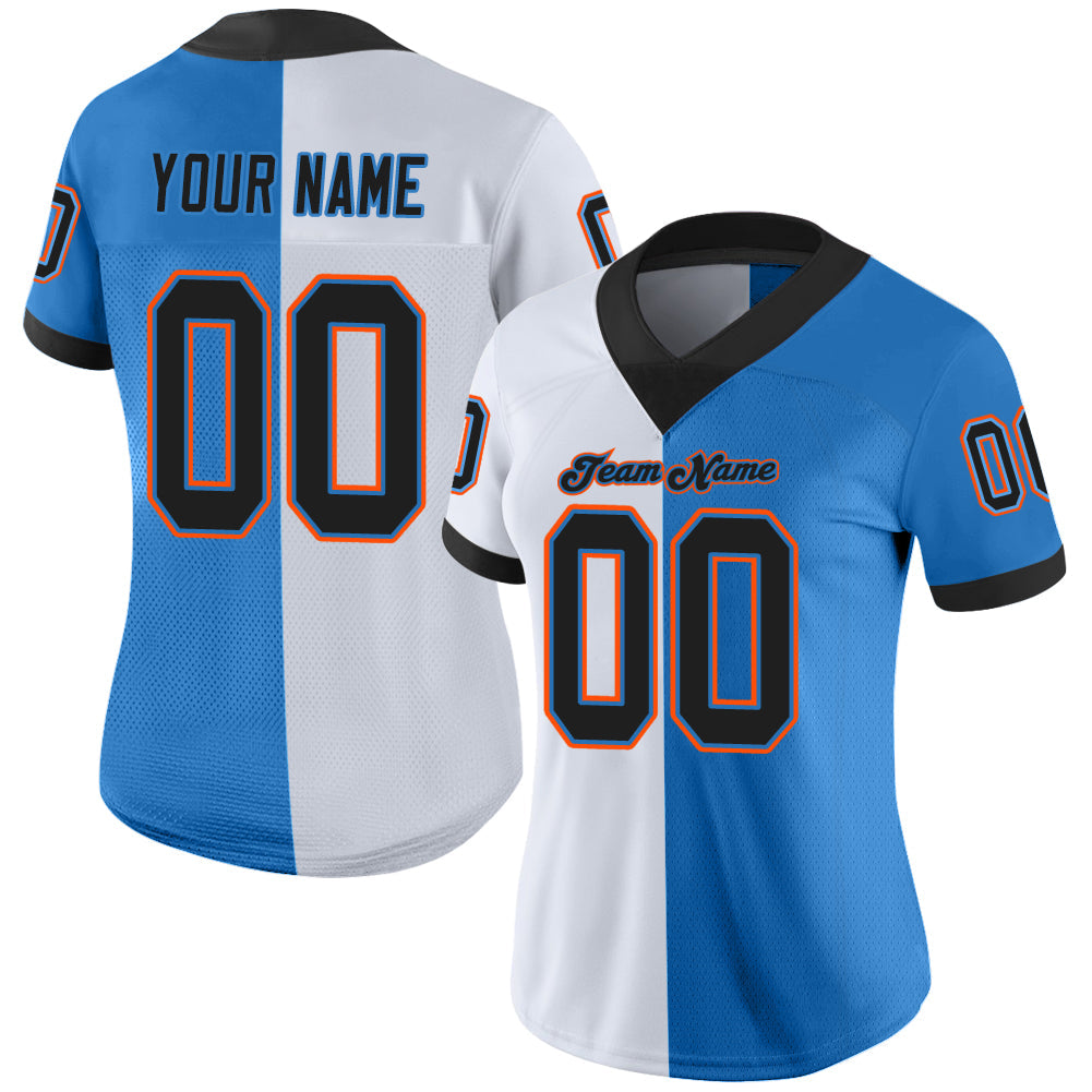 Custom Powder Blue Black-White Split Fashion Football Jersey view 2