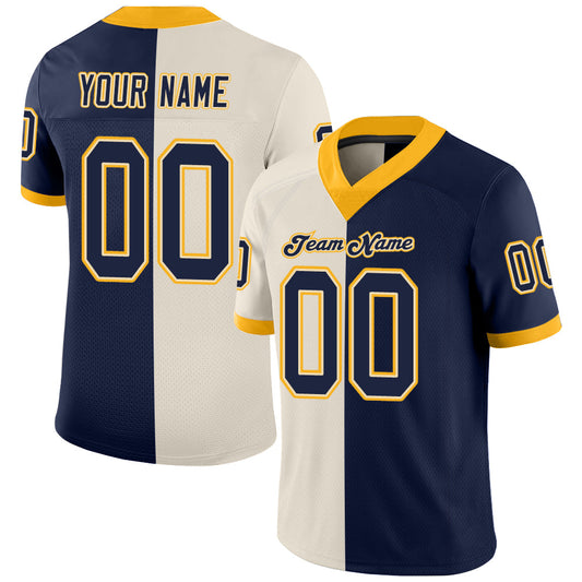 Custom Cream Navy-Gold Split Fashion Football Jersey - Main View