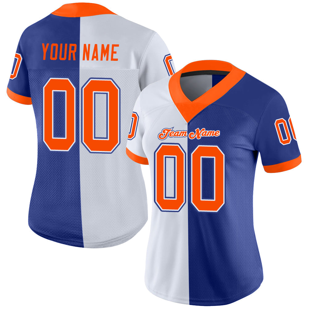 Custom Royal Orange-White Split Fashion Football Jersey view 2