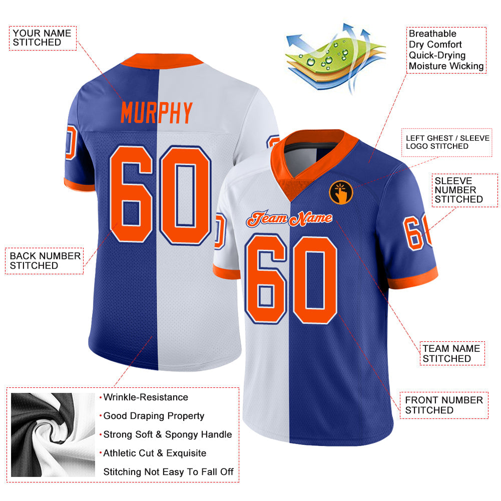 Custom Royal Orange-White Split Fashion Football Jersey view 3