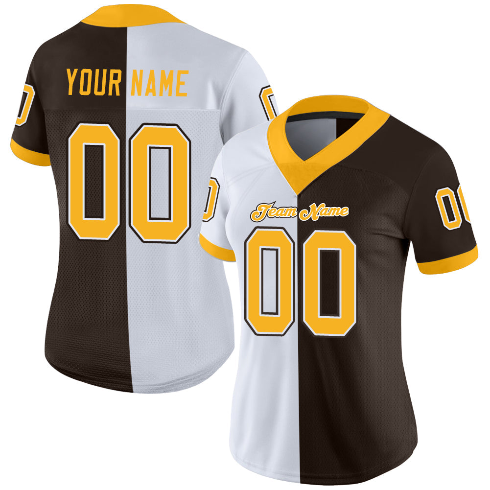 Custom Brown Gold-White Split Fashion Football Jersey view 2