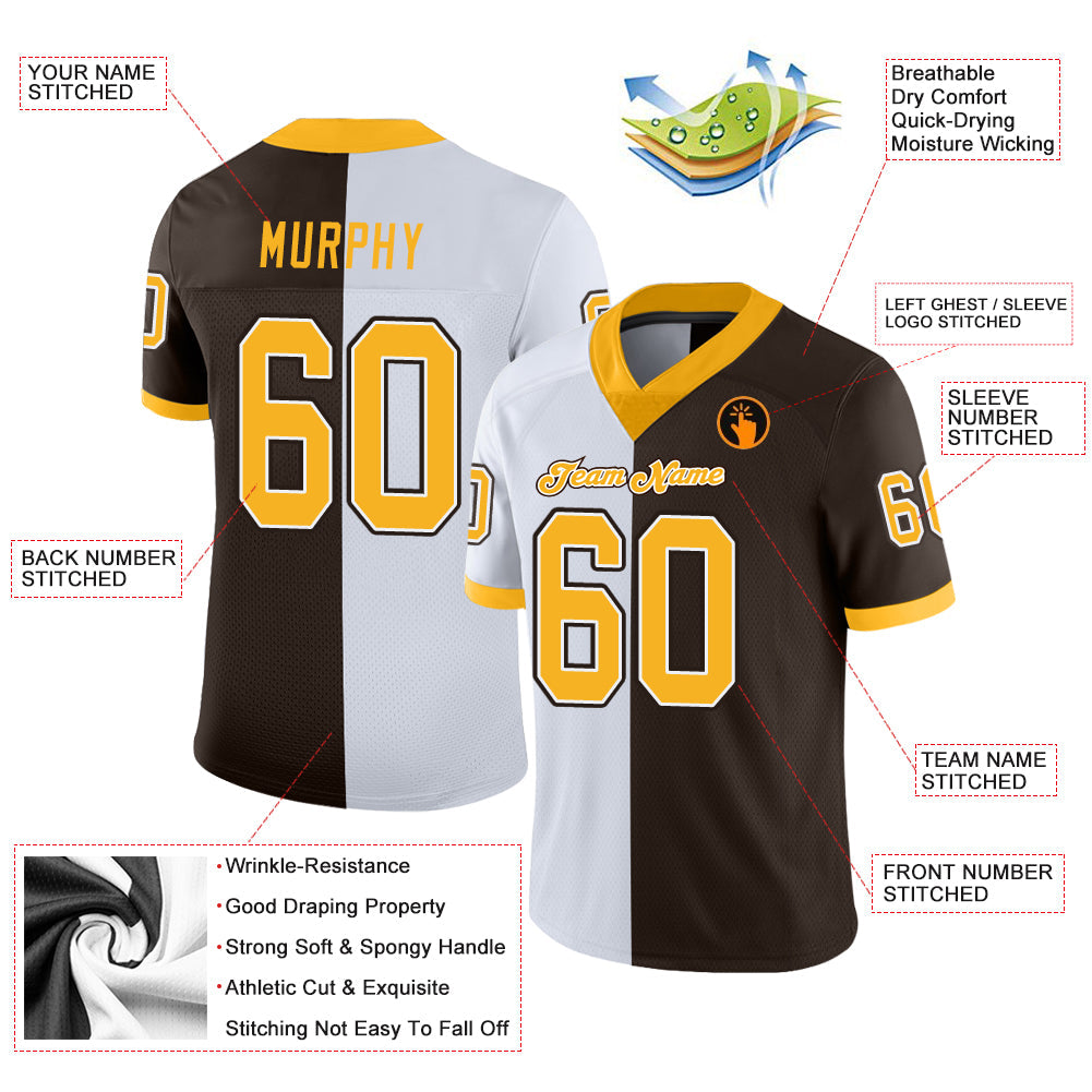 Custom Brown Gold-White Split Fashion Football Jersey view 3