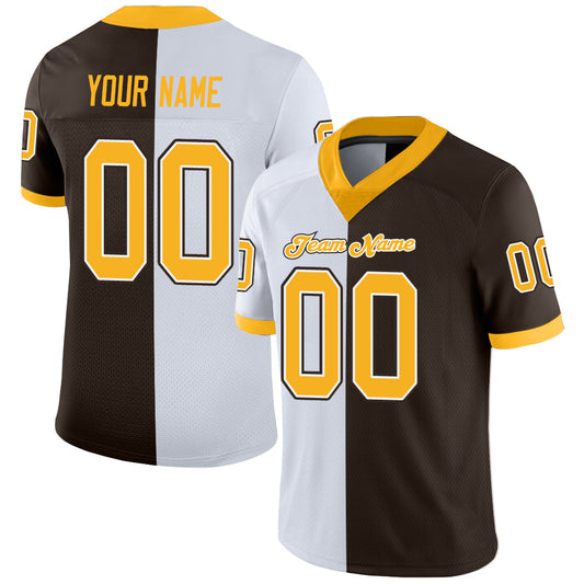 Custom Brown Gold-White Split Fashion Football Jersey - Main View