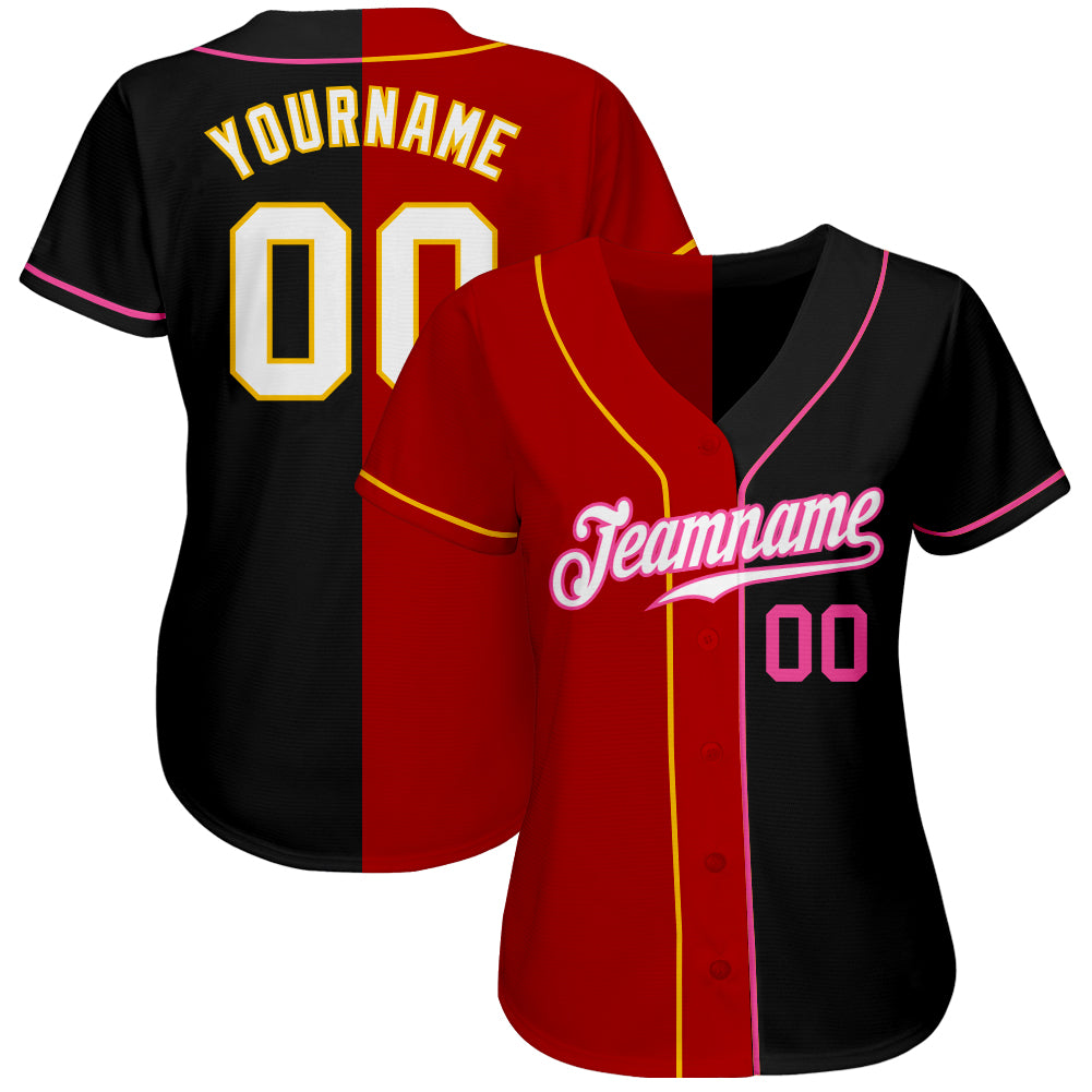 Custom Black White-Red Authentic Split Fashion Baseball Jersey view 2