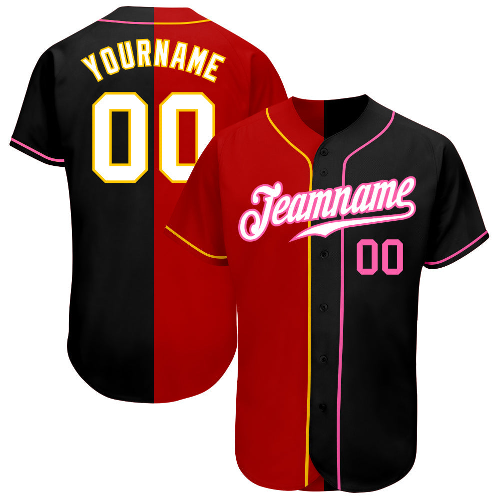 Custom Black White-Red Authentic Split Fashion Baseball Jersey - Main View