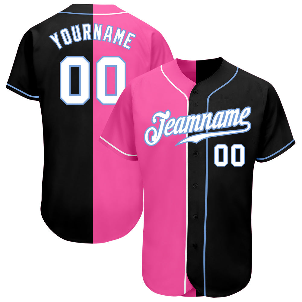 Custom Black White-Pink Authentic Split Fashion Baseball Jersey - Main View