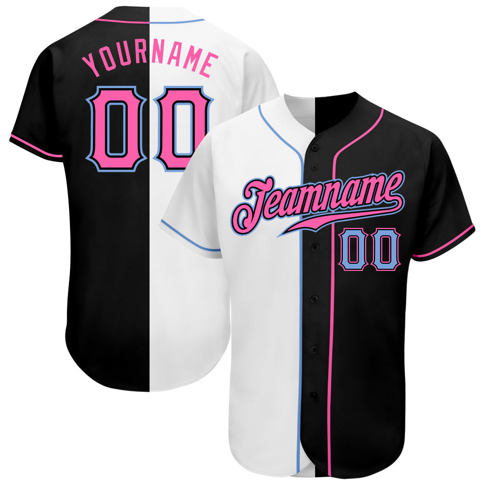 Custom Black Pink-White Authentic Split Fashion Baseball Jersey - Main View