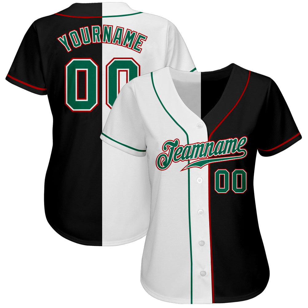 Custom Black Kelly Green-White Authentic Split Fashion Baseball Jersey view 2