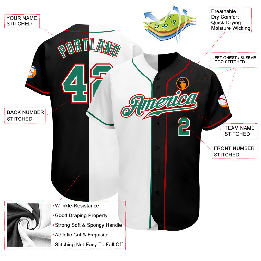 Custom Black Kelly Green-White Authentic Split Fashion Baseball Jersey view 3