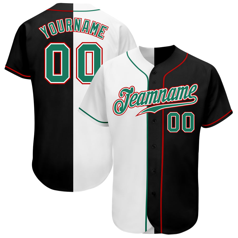 Custom Black Kelly Green-White Authentic Split Fashion Baseball Jersey - Main View