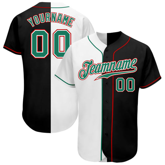 Custom Black Kelly Green-White Authentic Split Fashion Baseball Jersey - Main View
