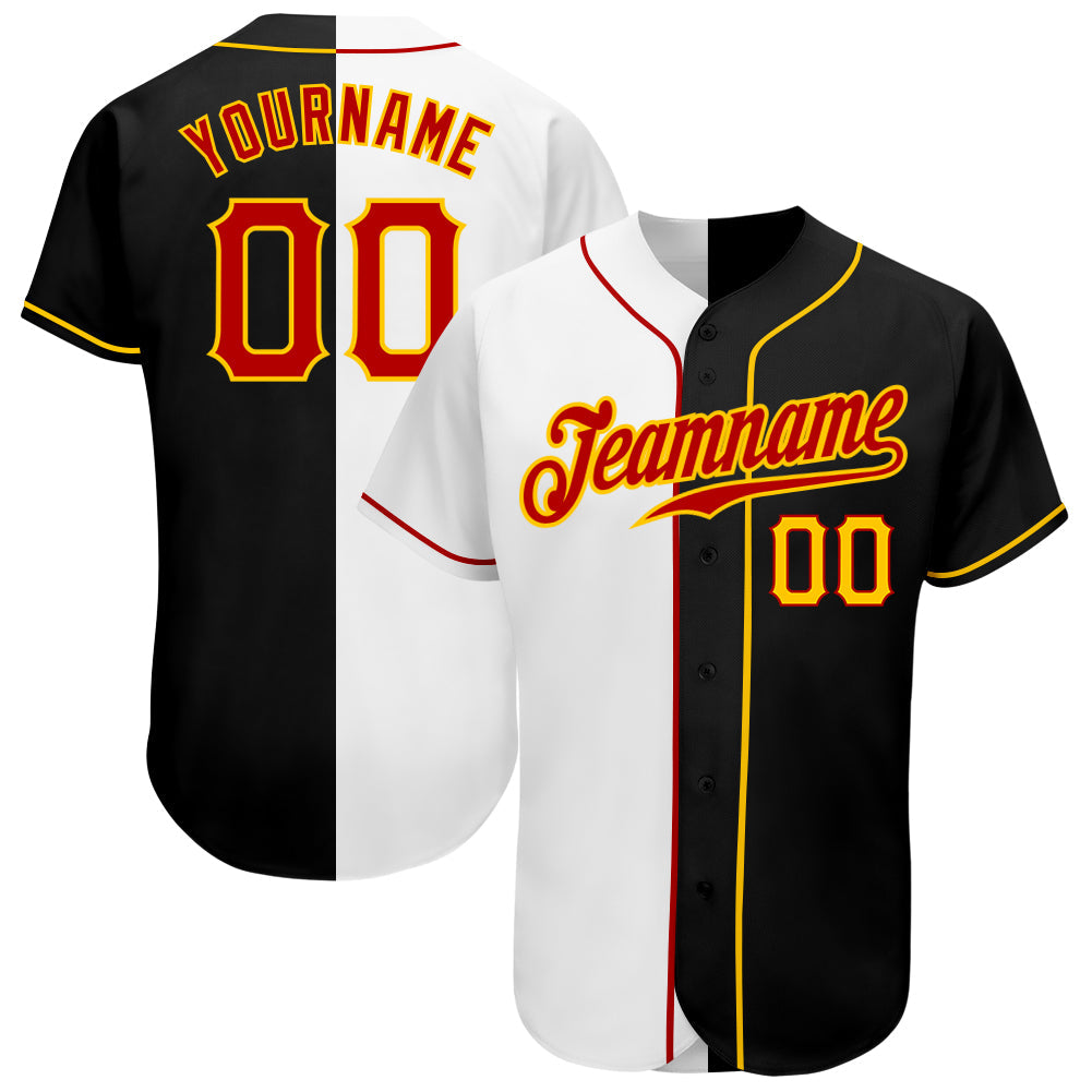 Custom Black Red-White Authentic Split Fashion Baseball Jersey - Main View