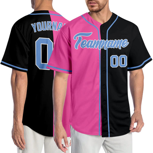Custom Black Light Blue-Pink Authentic Split Fashion Baseball Jersey - Main View