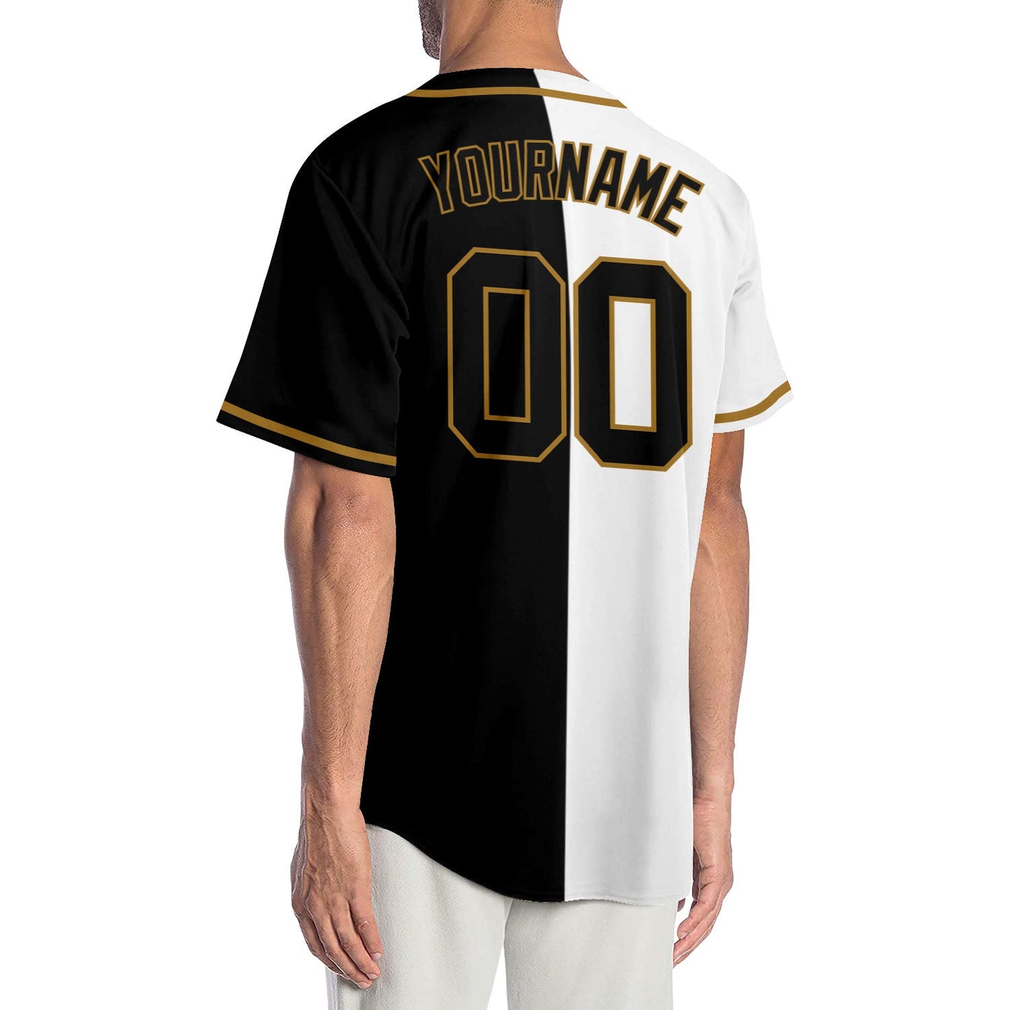 Custom White Black-Old Gold Authentic Split Fashion Baseball Jersey view 2