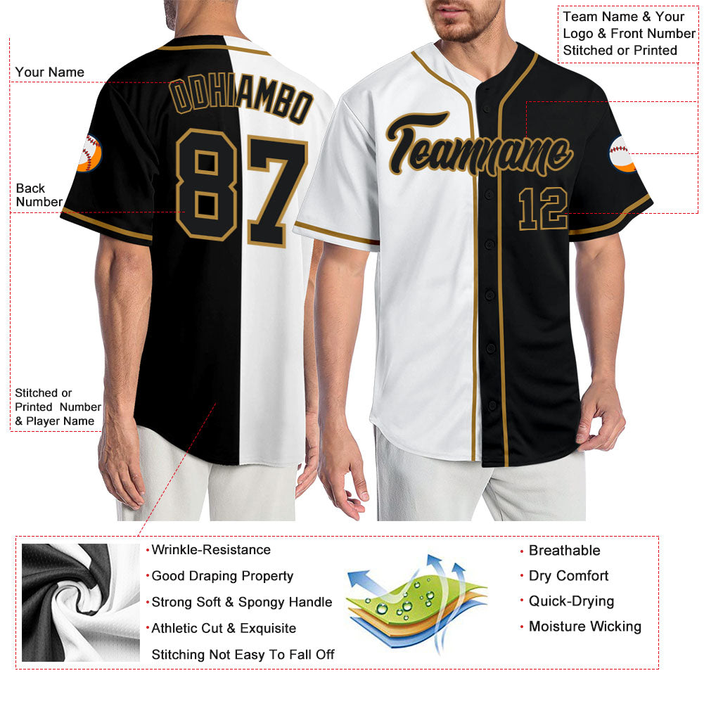 Custom White Black-Old Gold Authentic Split Fashion Baseball Jersey view 3