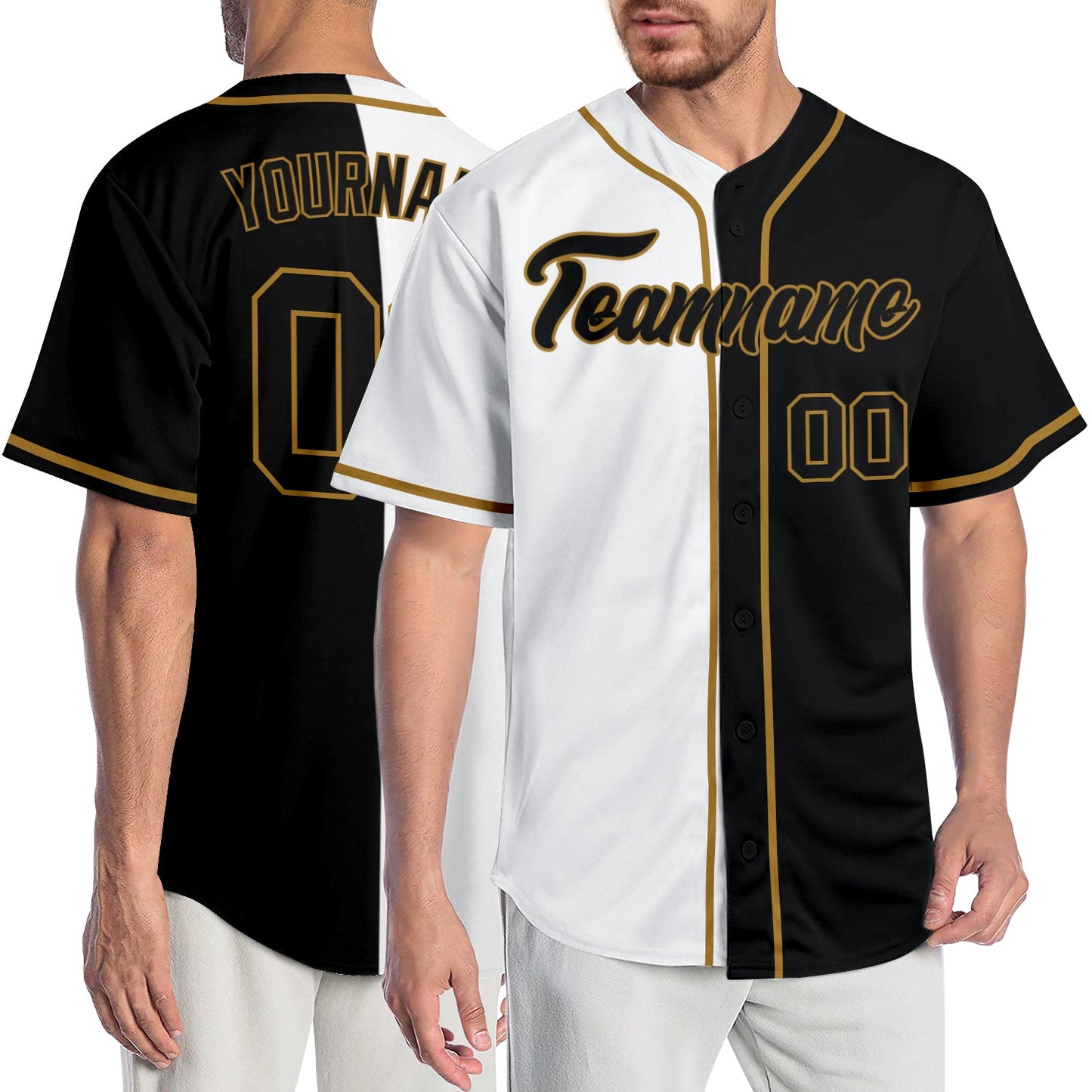 Custom White Black-Old Gold Authentic Split Fashion Baseball Jersey - Main View
