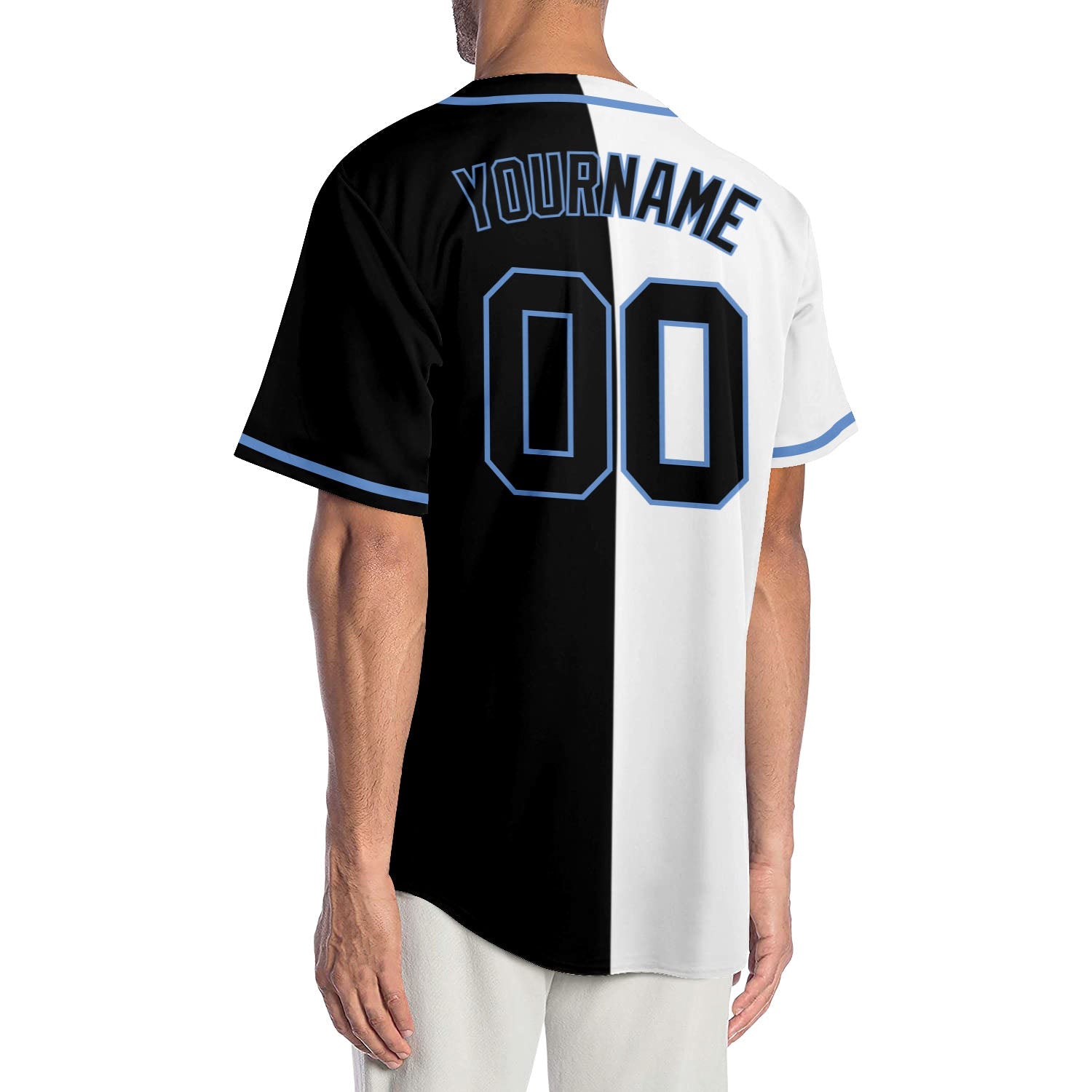Custom White Black-Light Blue Authentic Split Fashion Baseball Jersey view 2